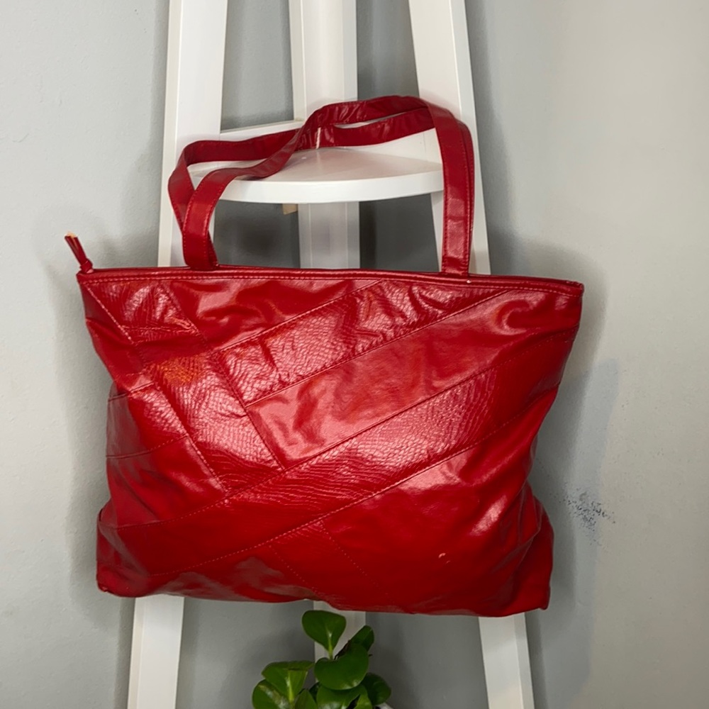 Red Snakeskin Embossed Tote